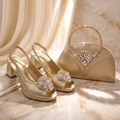 Dark Blue Platform Slingback Heels with Handbag Set Shiny Crystal Embellished Ladies Shoes Bag