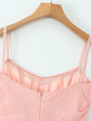 Women Sweet Pink Mesh Strap Mini Dress French Square Collar Sexy Slim Backless Chic Dresses