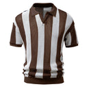 Vintage Hollow Out Knit Polo Shirt Men Summer Short Sleeve Lapel Loose Casual Knitted Tops Men Clothes