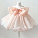 Pink dress with a large bow on a mannequin against a light gray background, Obroi