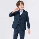 Child Formal Navy Suit Set Boy Piano Host Wedding Party Photography Costume Kids Blazer Vest Pants Bowtie