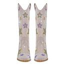 Women Rhinestone Mid-Calf Boots Glitter Bling Shiny Western Pointed Toe Block Heel Pull-On Booties