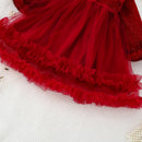Autumn and winter girls plush long sleeved dress new children clothing red princess mesh lapel dress