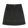 Women Aesthetic Mini Suede Skirt Tassels High Waist Coquette Chic