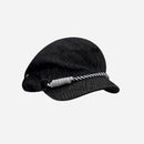 Black denim cap with a white braided band on a white background, featuring 'Obroi' text.