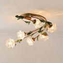 Nordic Room Apartment Chandelier Floral Wedding Pastoral Green Leaf Flower Glass Led Pendent Lamp