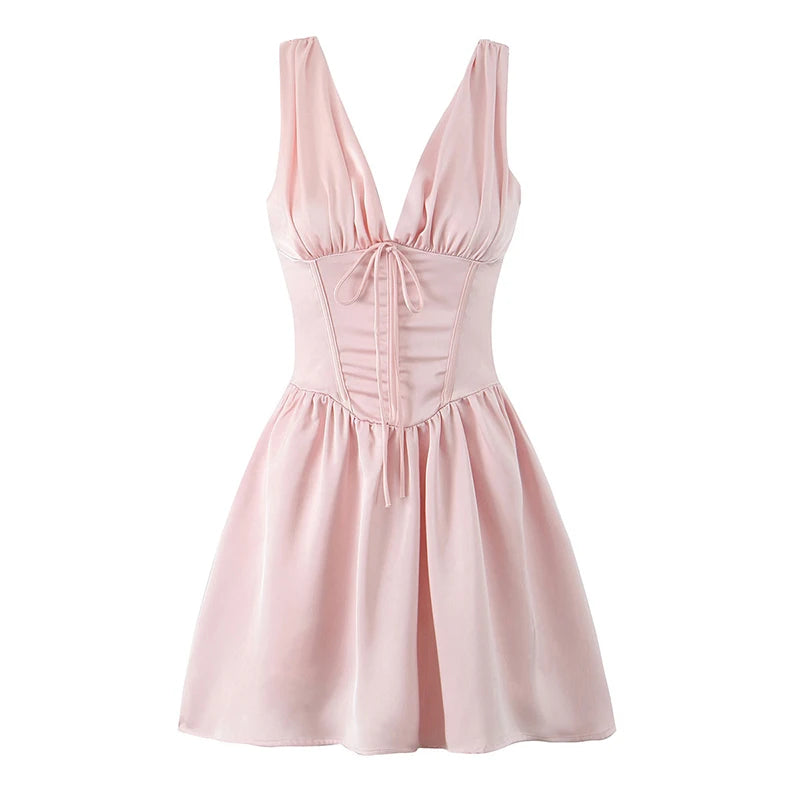 Summer Women Satin Princess Tank Dress Lady Sleeveless Low Waist A-line Mini Dresses