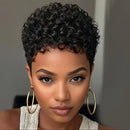 short afro curly human hair wig 150% density hair pixie cut short curly human hair wig