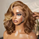 Honey Blonde Human Hair Bob Wig, 13x4 HD Lace Front Body Wave, 4/27 Ombre Highlight Glueless Wig for Women