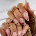 24Pcs Christmas Red French Nails Press on Cute Mid-length Almond Head False Nails