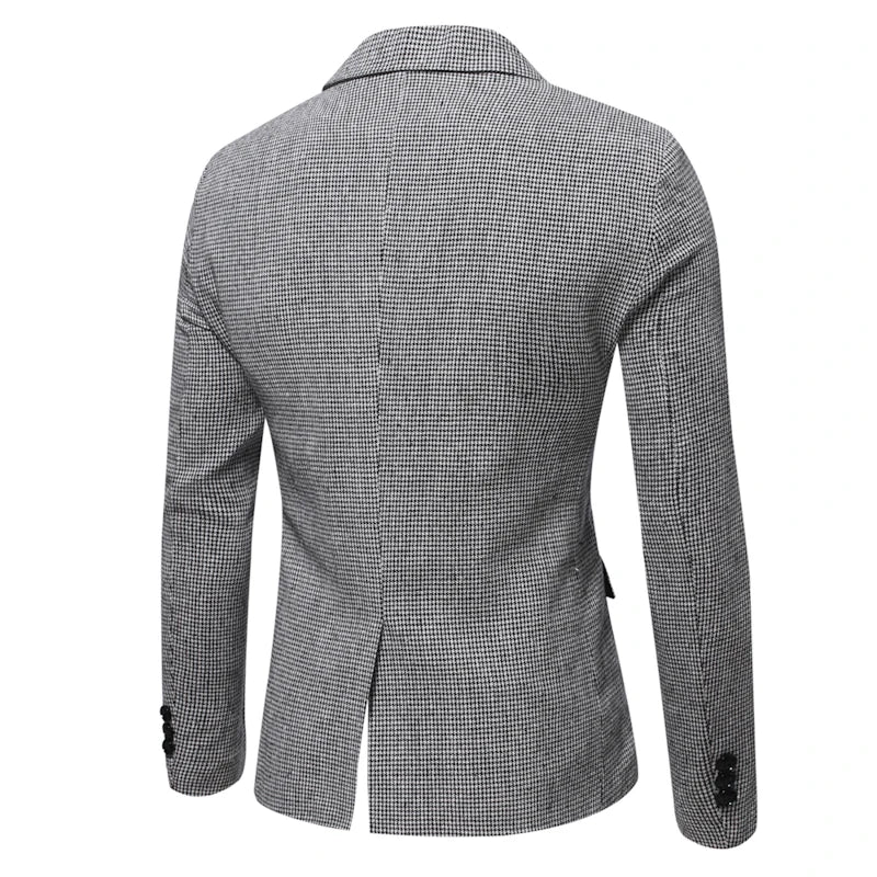 Elegant Men Suits Jackets Vintage Double Breasted Plaid Dress Coat for Men Formal Blazers