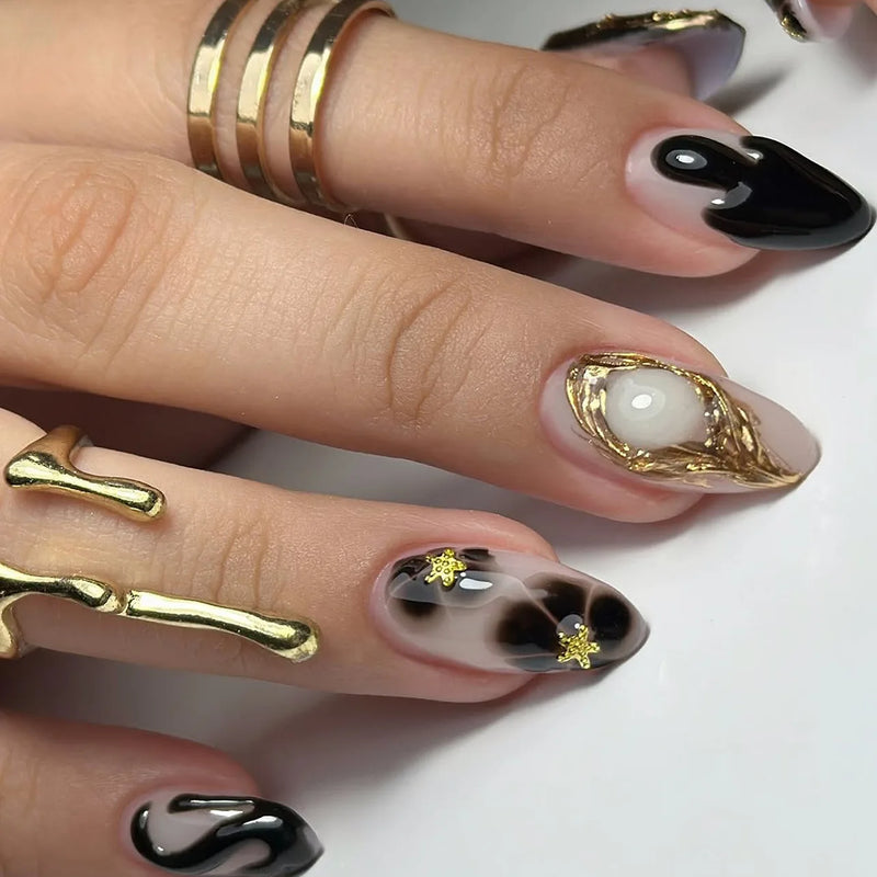 Pink Flowers French Rhinestone Nail Art Chic False Nails Detachable Finished Fake Nails Press on Nails