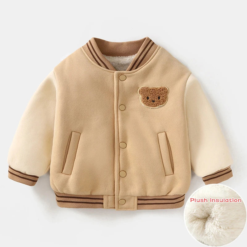 Baby Plush Jacket Autumn Winter Thick Soft Plush Warm Baseball Uniform Kids Cotton Warmer Coat Clothes