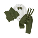 0-18M Newborn Baby Boy Dress Romper Shirt Bowtie Waistcoat Suspender Pants Set Suit Fall Outfits