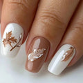 Nails with white and brown design on a white background, Obroi