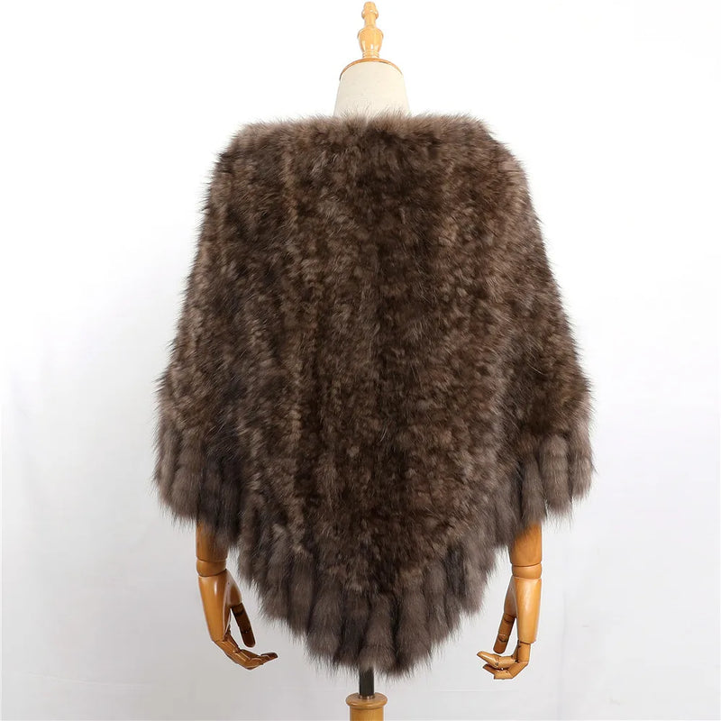Elegant Women's Winter Warm Genuine Sable Fur Cape Shawl Lady Mink Fur Poncho Tassels Wraps Jacket Extremely Soft
