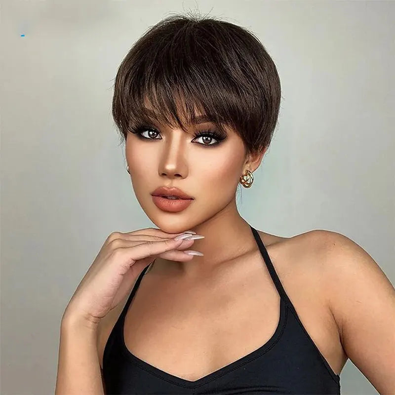 Wig Human Hair Short Pixie Cut Wig Human Hair Wig Cheap Full Machine Wigs for Women