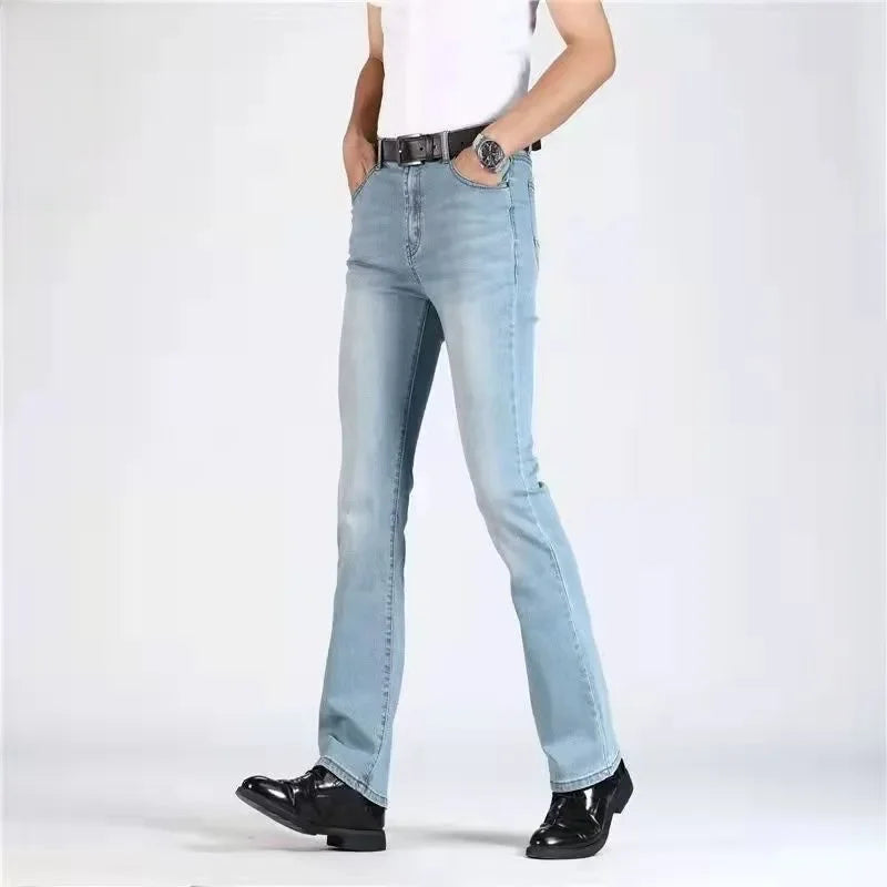Denim Bell Bottom Pants For Men Casual Wide Leg Jeans Ideal For Spring Autumn