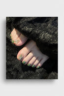 24pcs Summer Fresh Green False Toenails White Edge Butterfly Designs Press On Toenail Detachable