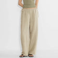 Linen Women's Chic Straight Pants Summer Flowing Casual Loose Wide-Leg Pants Woman Trousers