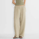 Linen Women's Chic Straight Pants Summer Flowing Casual Loose Wide-Leg Pants Woman Trousers