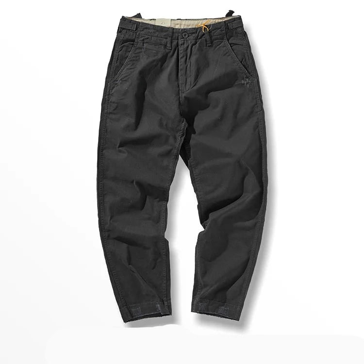 Four Seasons American Retro Woven Hole Cargo Pants Men Cotton Washed Old Slim Straight Casual Pencil Trousers
