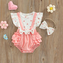 Summer Baby Rompers Clothing Infant Toddler Clothes Newborn Princess Heart Jumpsuits Headband Baby Girls Romper