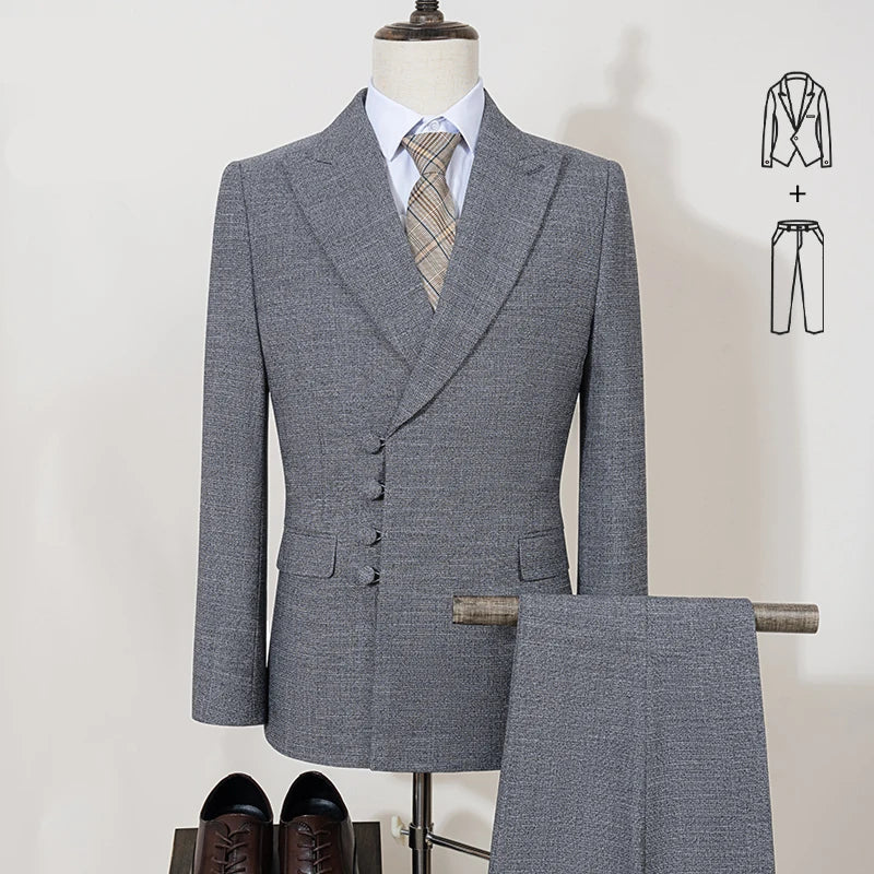 Elegant man suit for wedding peach Slim Fit Double Breasted Multiple buttons Casual Business man 2 piece outfit set