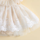Summer Infant Baby Girls Bodysuit Fly Sleeve Flower Lace Tulle Patchwork Dress Clothes