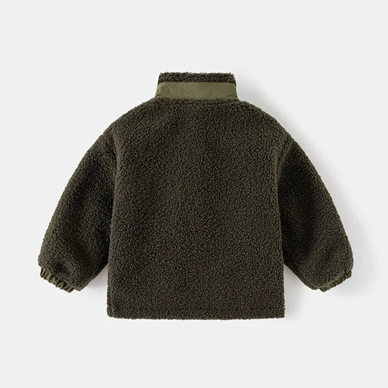 Autumn/Winter Boys' Thick Coat Baby Particle Velvet Stand up Collar Jacket Top Trendy Children's Clothing