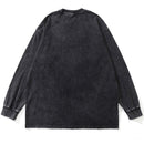 Long Sleeve T-Shirt Streetwear Men Solid Plain Casual Cotton Wash Distressed Tee Shirts Loose Tshirt Tops