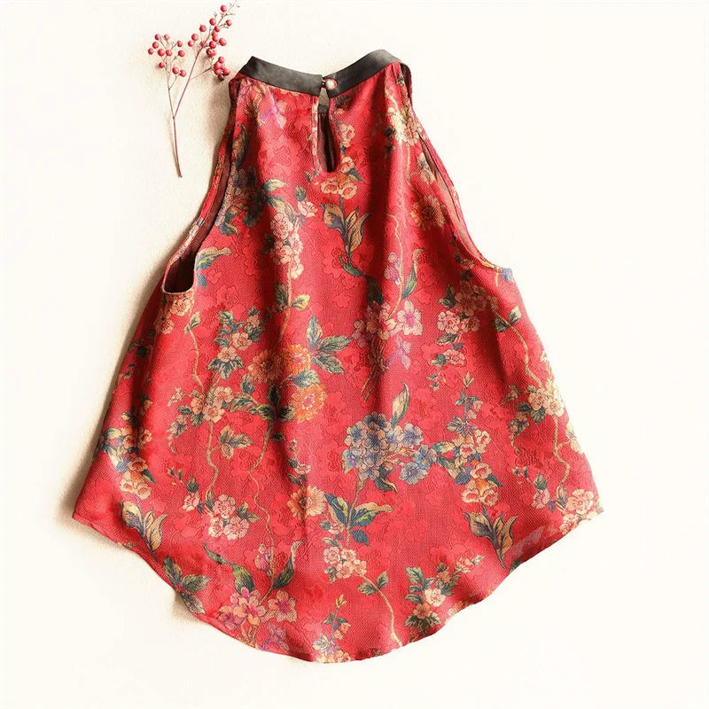 Soft Floral Vest Women O Neck Sleeveless Camisole Tank Summer Loose Casual Short Top