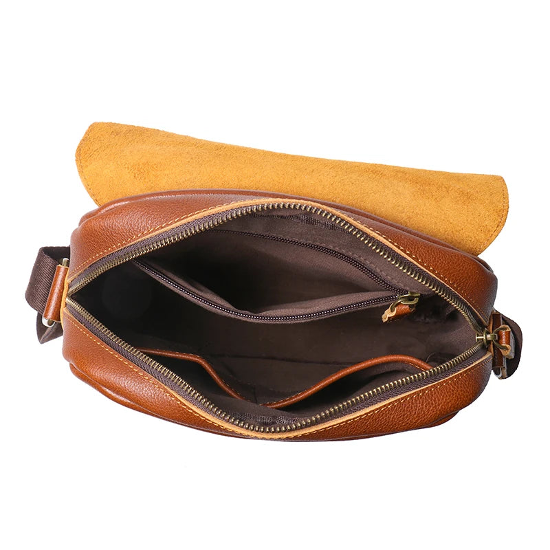 Men's Leather Shoulder Sling Bags Vintage Satchel Bag Vegetable Tanned Leather Crossbody