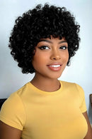 Short Pixie Human Hair Curly Wigs Natural Black Wig With Bangs for Women Wig