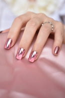 Chrome Punk Metallic Press On False Nails Medium Short Length Fingernails Bright Acrylic Manicure Art