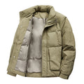 Khaki puffer jacket on a white background, Obroi