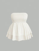 Women Summer Holiday Style Double Layer Ruffle Swing Tube Women's Tops