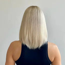 14" Platinum Blonde Short Straight Bob Wig Melt Ash Roots Lace Front Natural Wig for Women