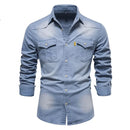 Men's Long-sleeved Washed Denim Shirt Casual All-match Button Solid outdoor Shirt Male