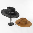 Hollow Big Brim Beach Straw Hats For Women With Straps Design Summer Sun Hats Lady Panama Fedora Hat