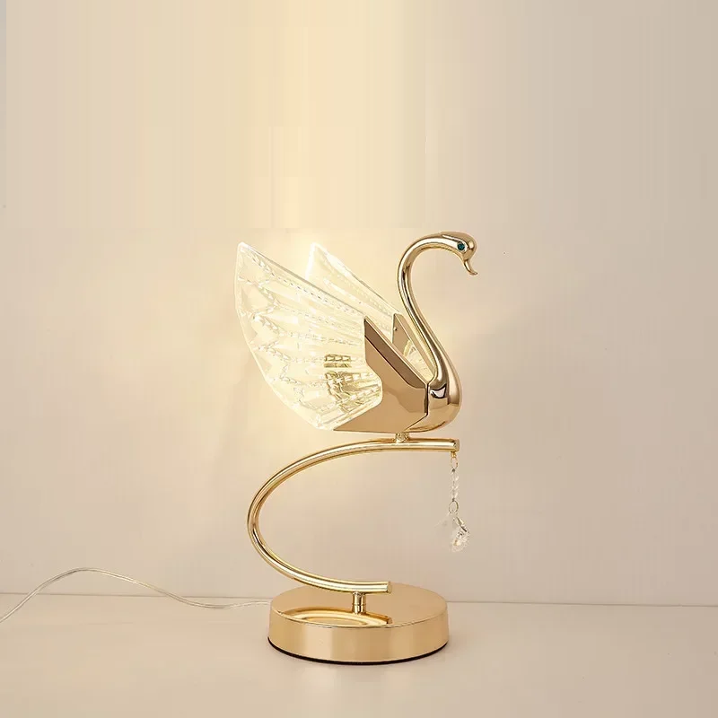 DORIAN Contemporary Swan Table Lamp LED Creative Golden Desk Light Decor For Home Bedroom