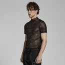Men Mesh Slim Fit T-shirt Shoulders Lace Casual Tops Tees