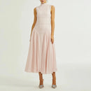 Elegant Dresses for Women High Neck Sleeveless Patchwork Ruffles Fold Dress Female Clothing