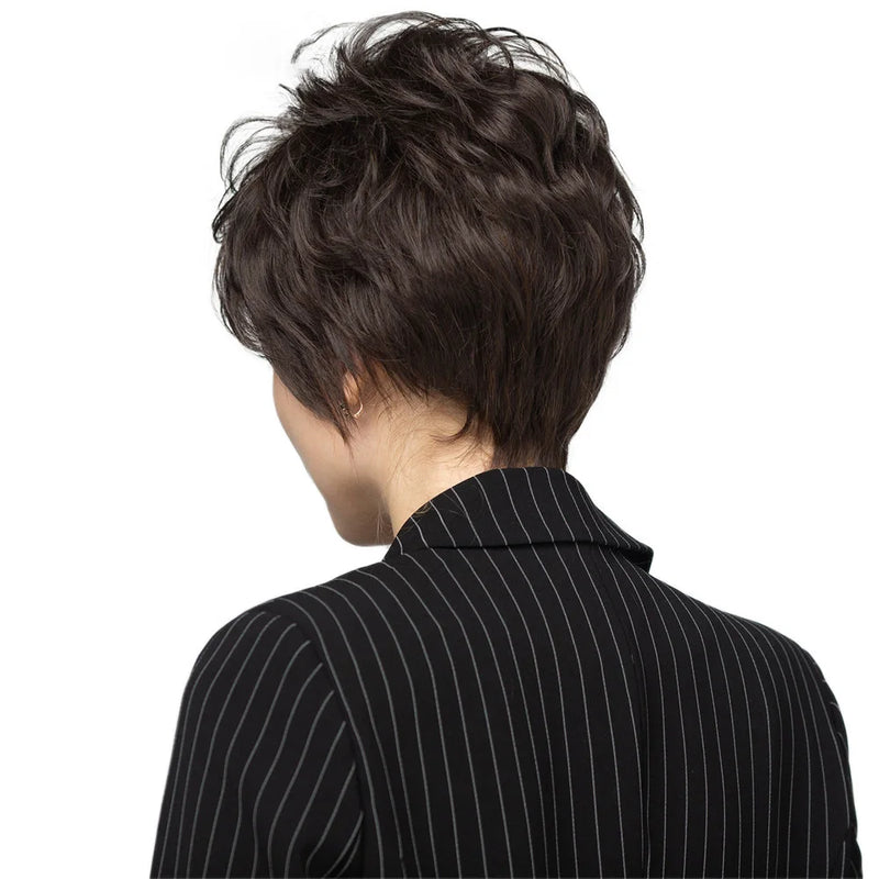 Women Short Straight Layered Wigs With Bangs Dark Brown Human Hair Mixed Wigs Hair