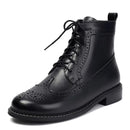 Women Ankle Boots Round Toe Block Heels 3.5cm Zipper Lace Up Female Bota