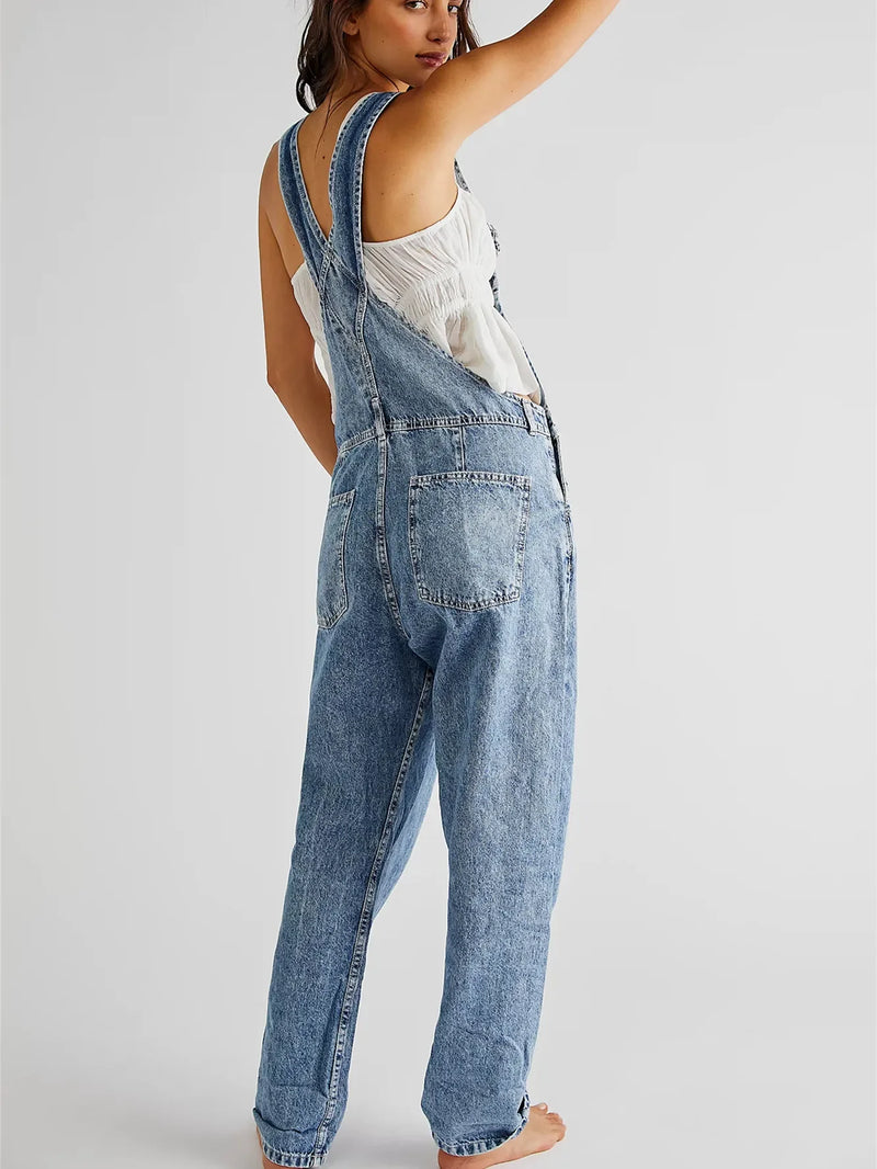 Denim Overalls for Women Loose Fit Classic Bib Casual Jean Stretchy Denim Overall Jumpsuit