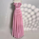 Chiffon Evening Dress with Pearls Spaghetti Straps Party Gown