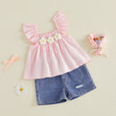 0-4Y Kids Girls Summer Clothes Sets Tops Ripped Denim Shorts 2 Pieces Set
