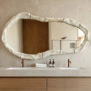 Bathroom vanity with a unique mirror and toiletries, Obroi