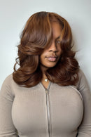 Brown 180 Density Short Bob Human Hair Wigs Transparent Chocolate Brown Body Wave 13x4 Full Lace